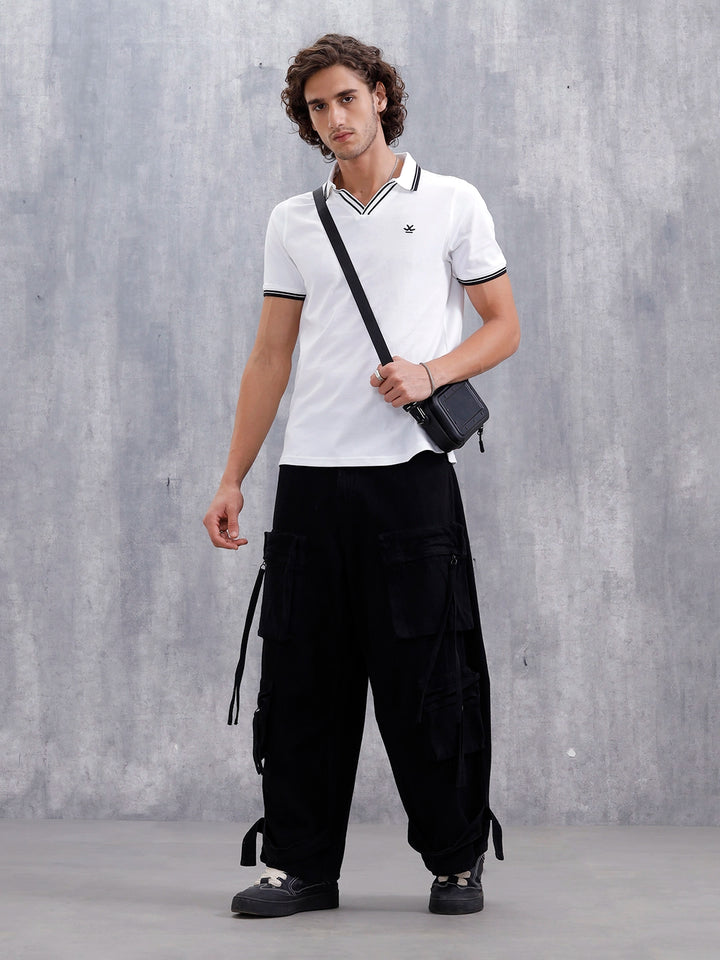 Slim Fit 100% Cotton Johnny Collar Polo With Contrast Tipping | White