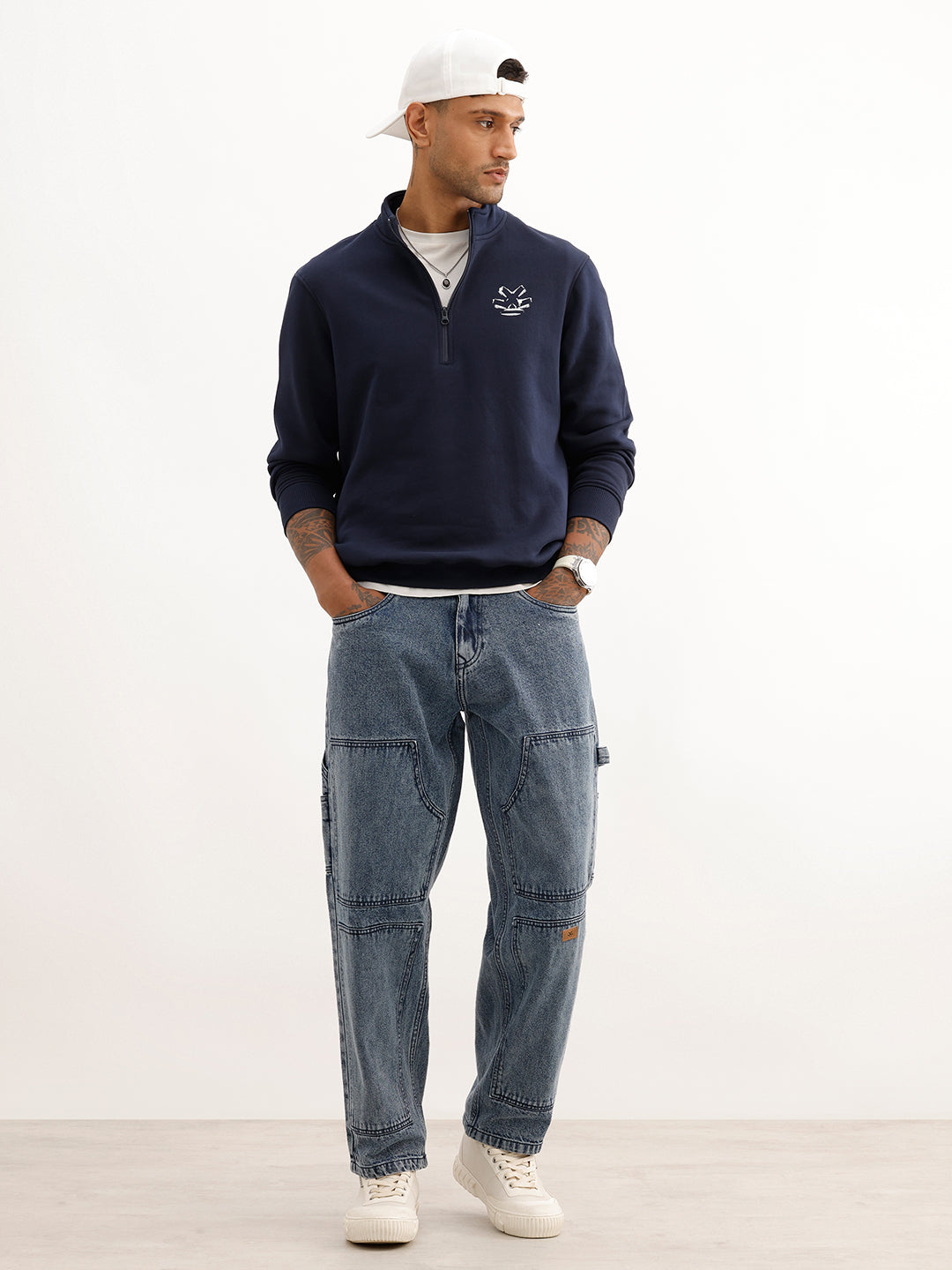 Men's Casual Loose Fit Carpenter Jeans | Med Stone