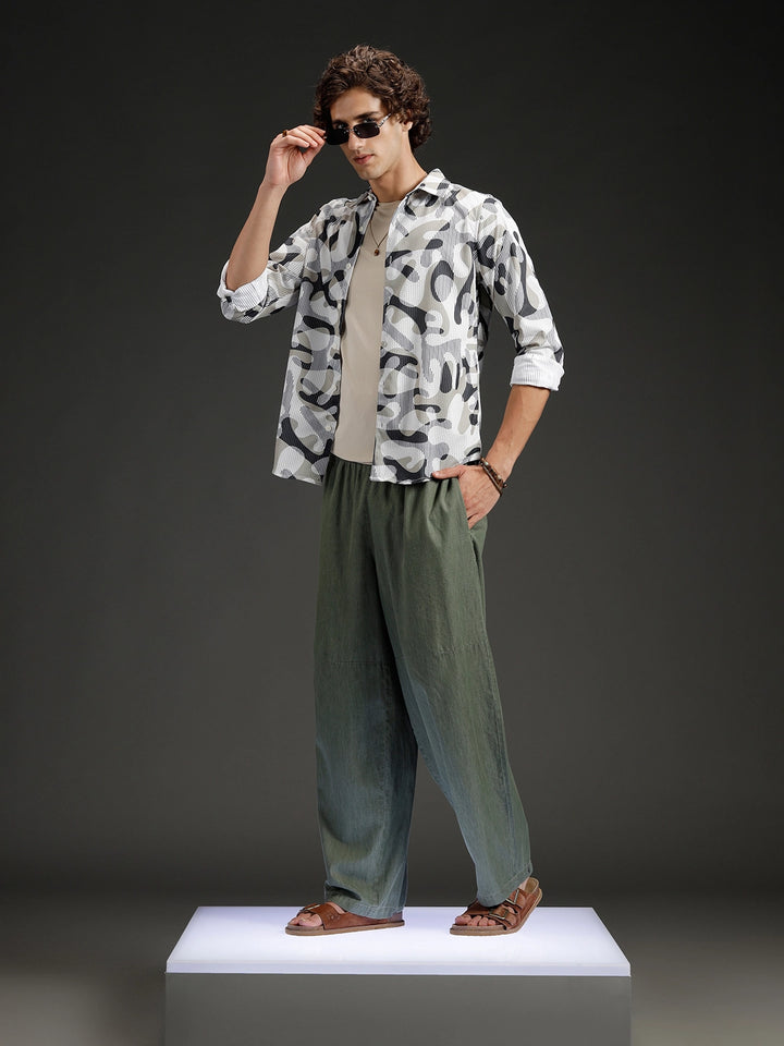 Wrogn Abstract Printed Slim Fit Shirt | Beige