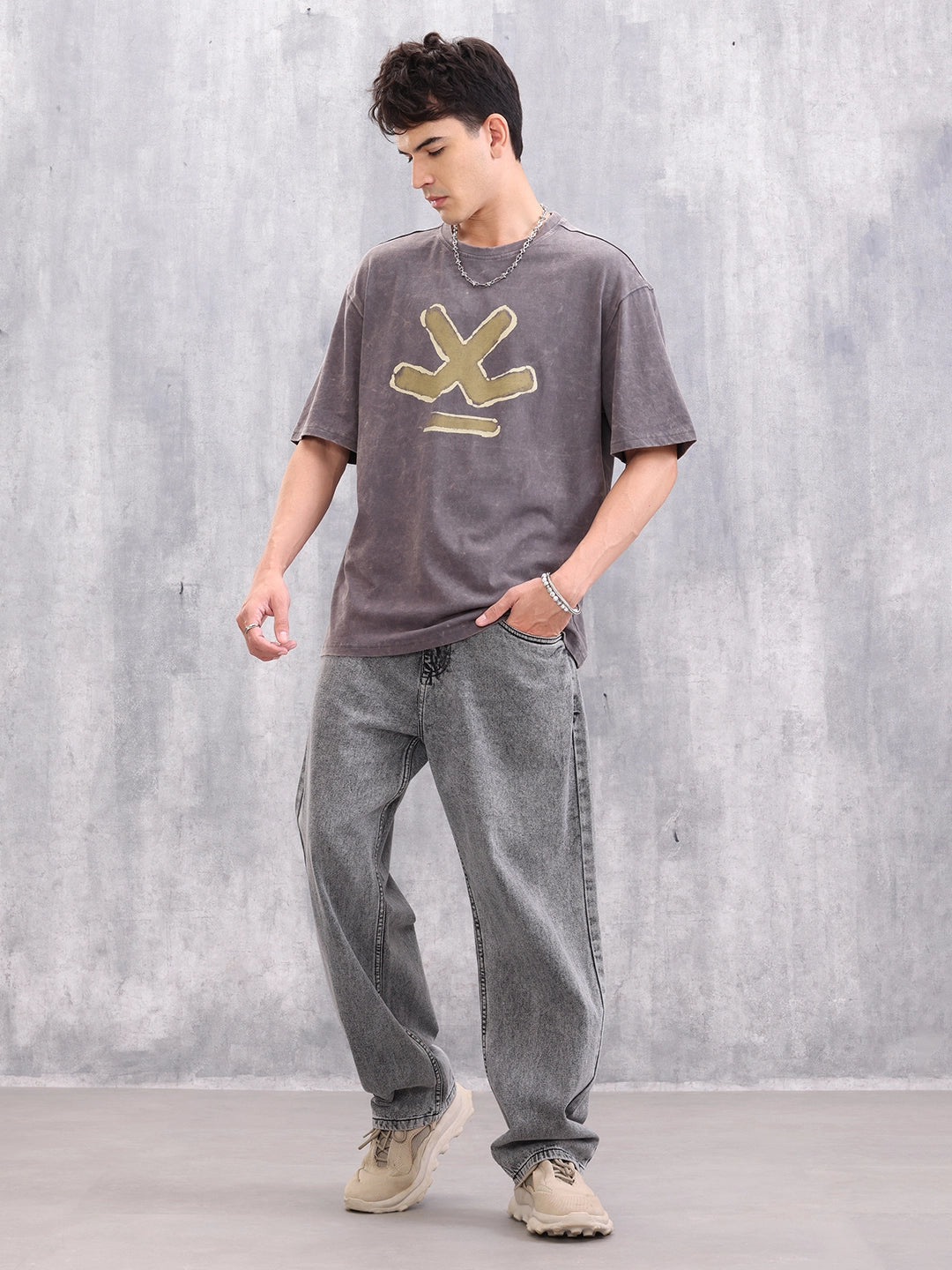 Retro Washed Logo Printed Oevrsized T-shirt | Dark Grey