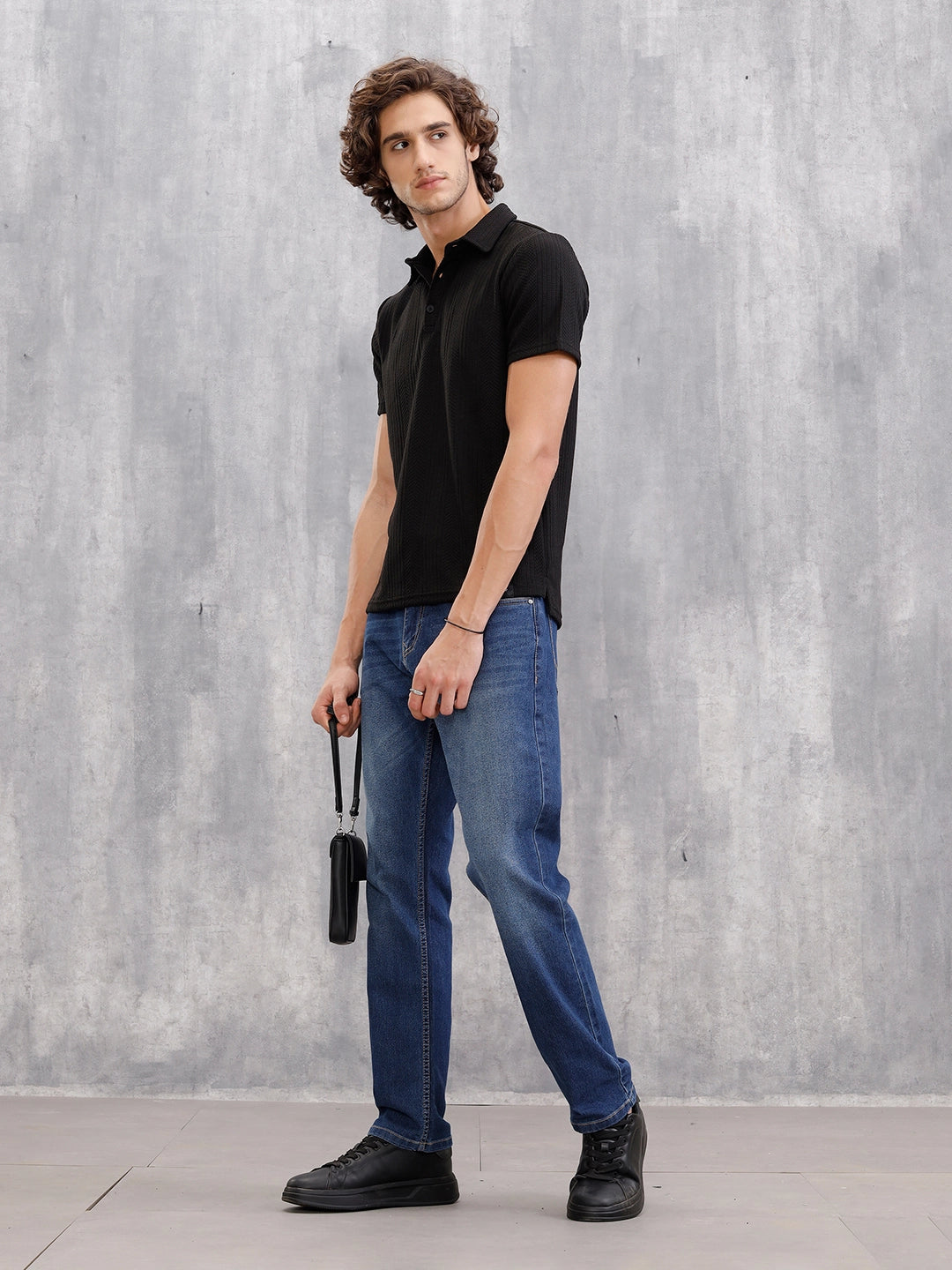 Relaxed Fit Cotton Stretch Mid Washed Jeans | Blue