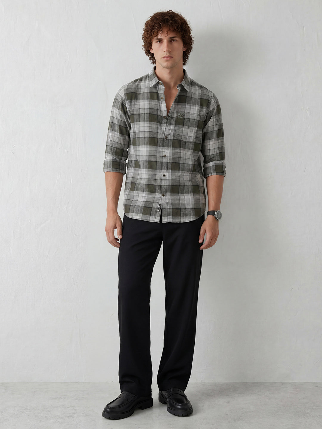 Classic Regular Fit Checkered Shirt | Olive
