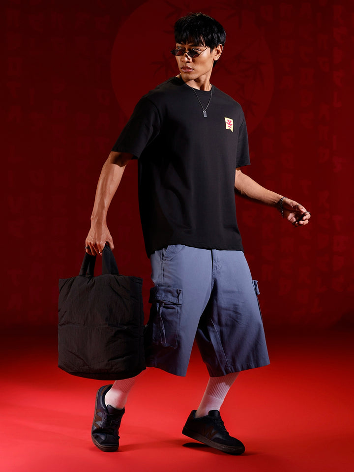 Minimal Chest Print Oversize Tshirt | Black