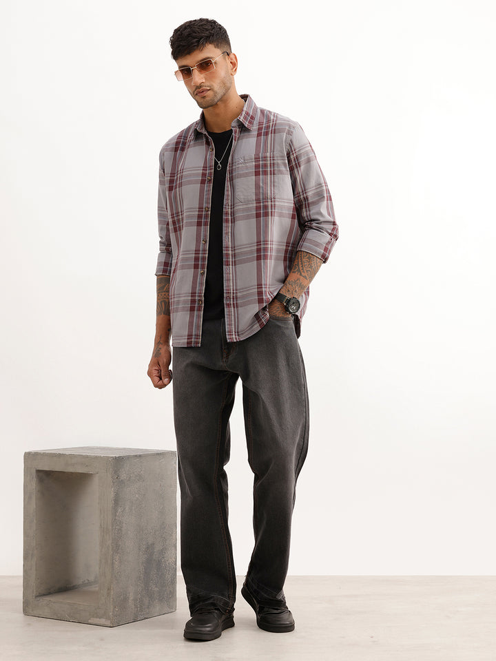 Slim Fit Checkered Shirt | Grey