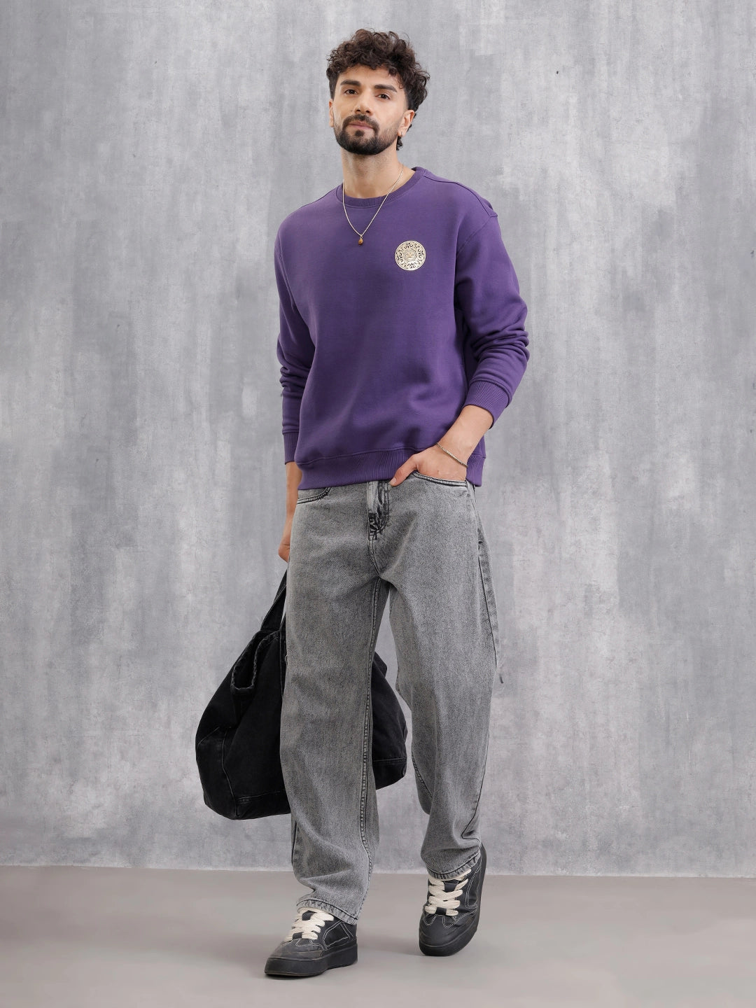 Metalic Foil Printed Sweatshirt | Purple