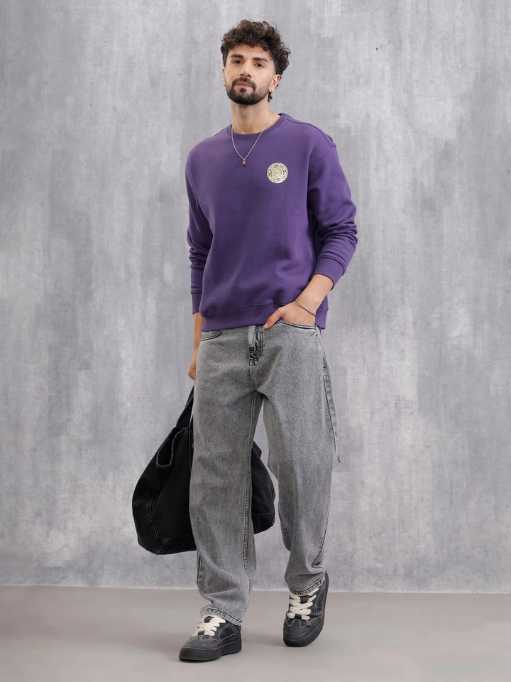 Metalic Foil Printed Sweatshirt | Purple