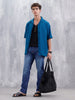 Men's Solid Self Structured Oversized Fit Resort Shirt | Teal