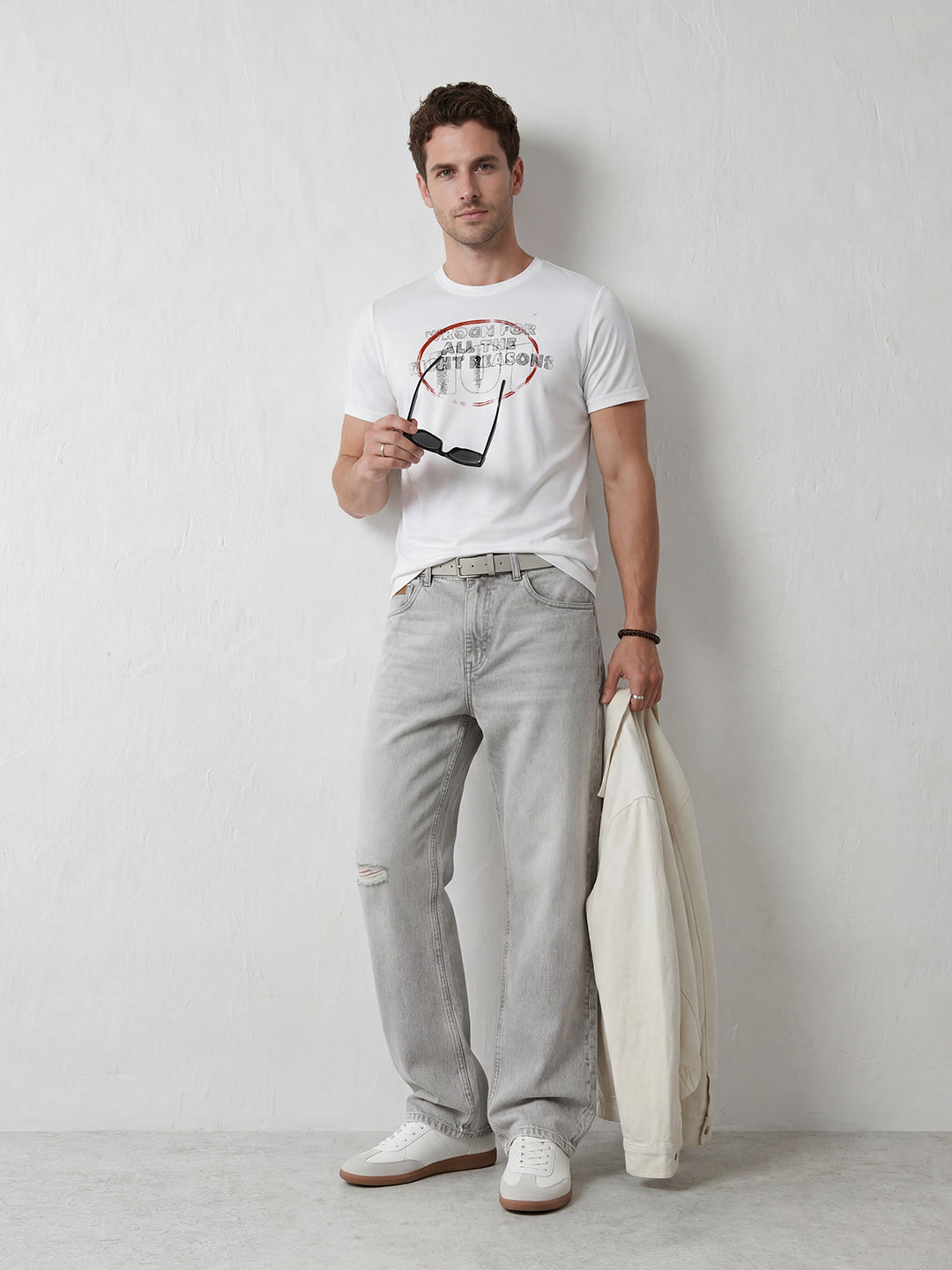 Distressed Graphic Slim Fit T-Shirt | Off White