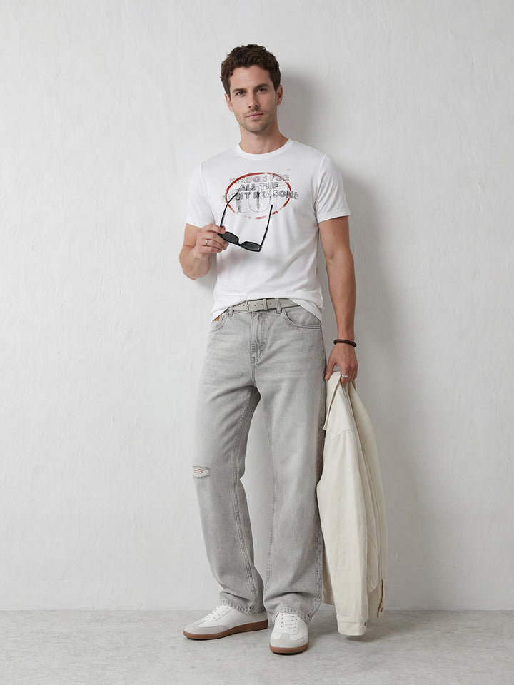 Distressed Graphic Slim Fit T-Shirt | Off White