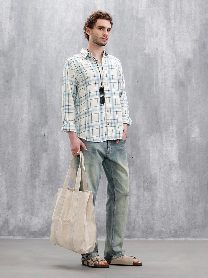 Textured Checks Slim Fit Shirt | Blue