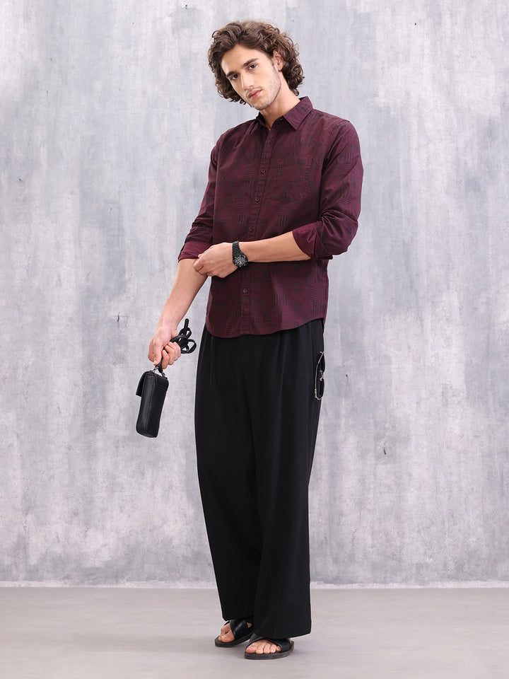 Striped Cotton Aop Shirt | Maroon