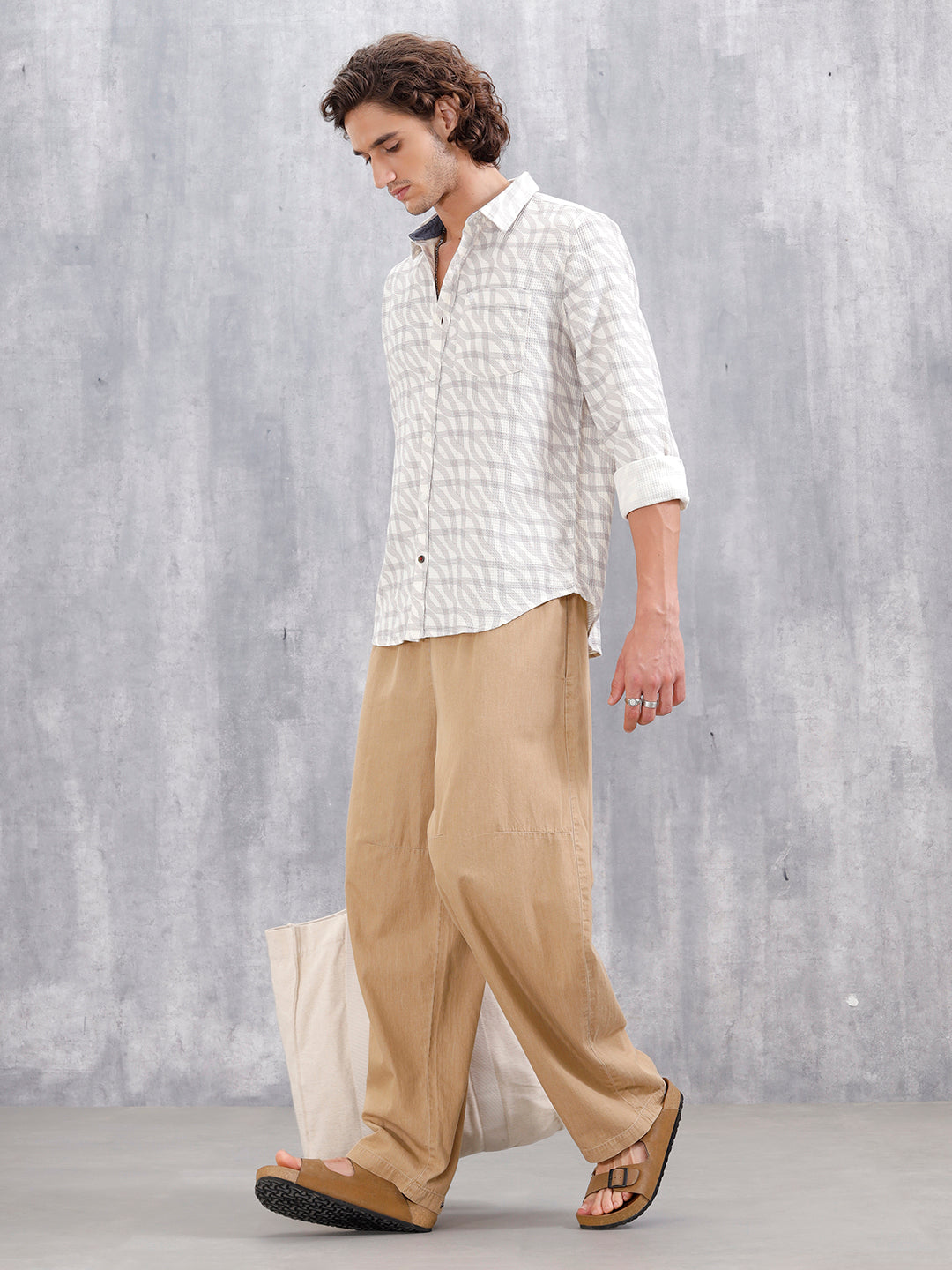 Textured Printed Slim Fit Shirt | Off White