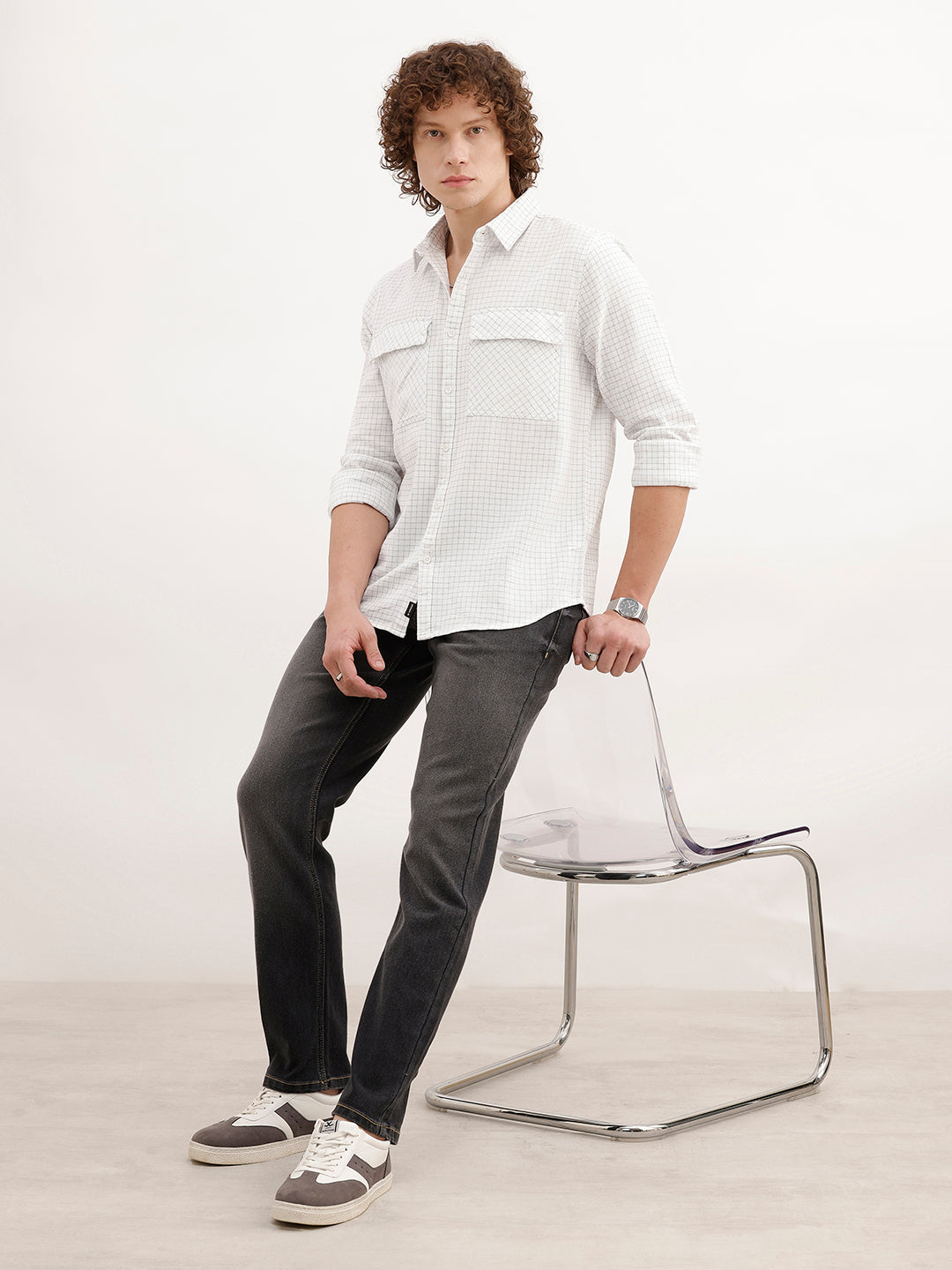 Slim Fit Double Pocket Shirt | White