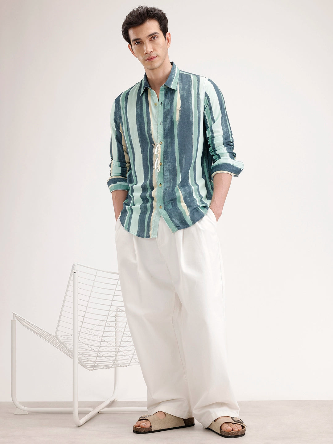 Slim Fit Linen Blend Shirt | Light Green