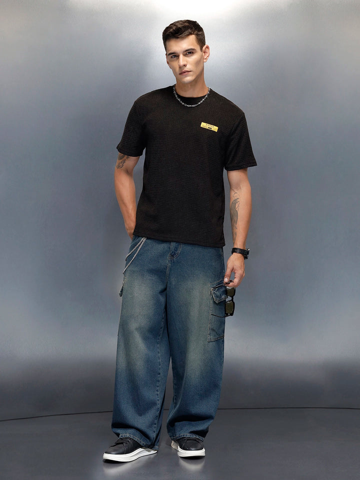 Textured Men's Casual Regualr Fit T-Shirt | Black