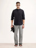 Regular Fit Mandarin Collar Textured Shirt | Black