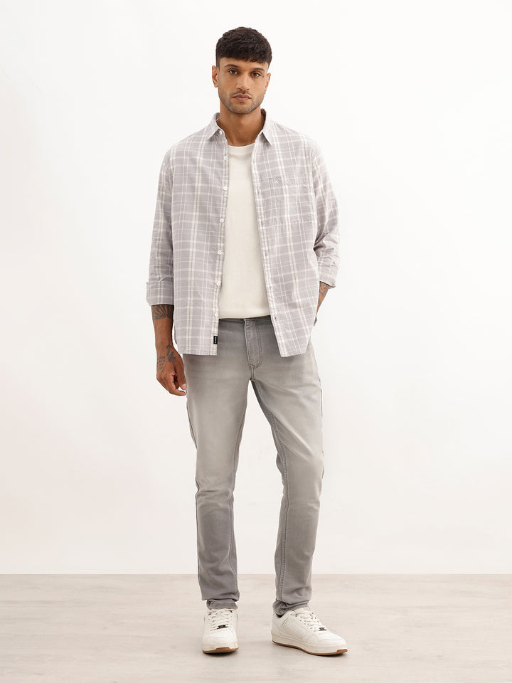 Slim Fit Checkered Full Sleeve Shirt | Grey