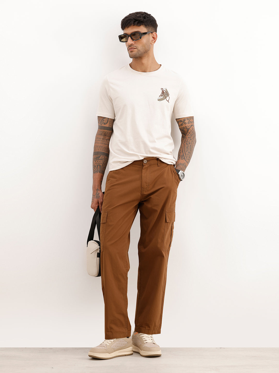Solid Loose Fit Cargo Trouser | Brown