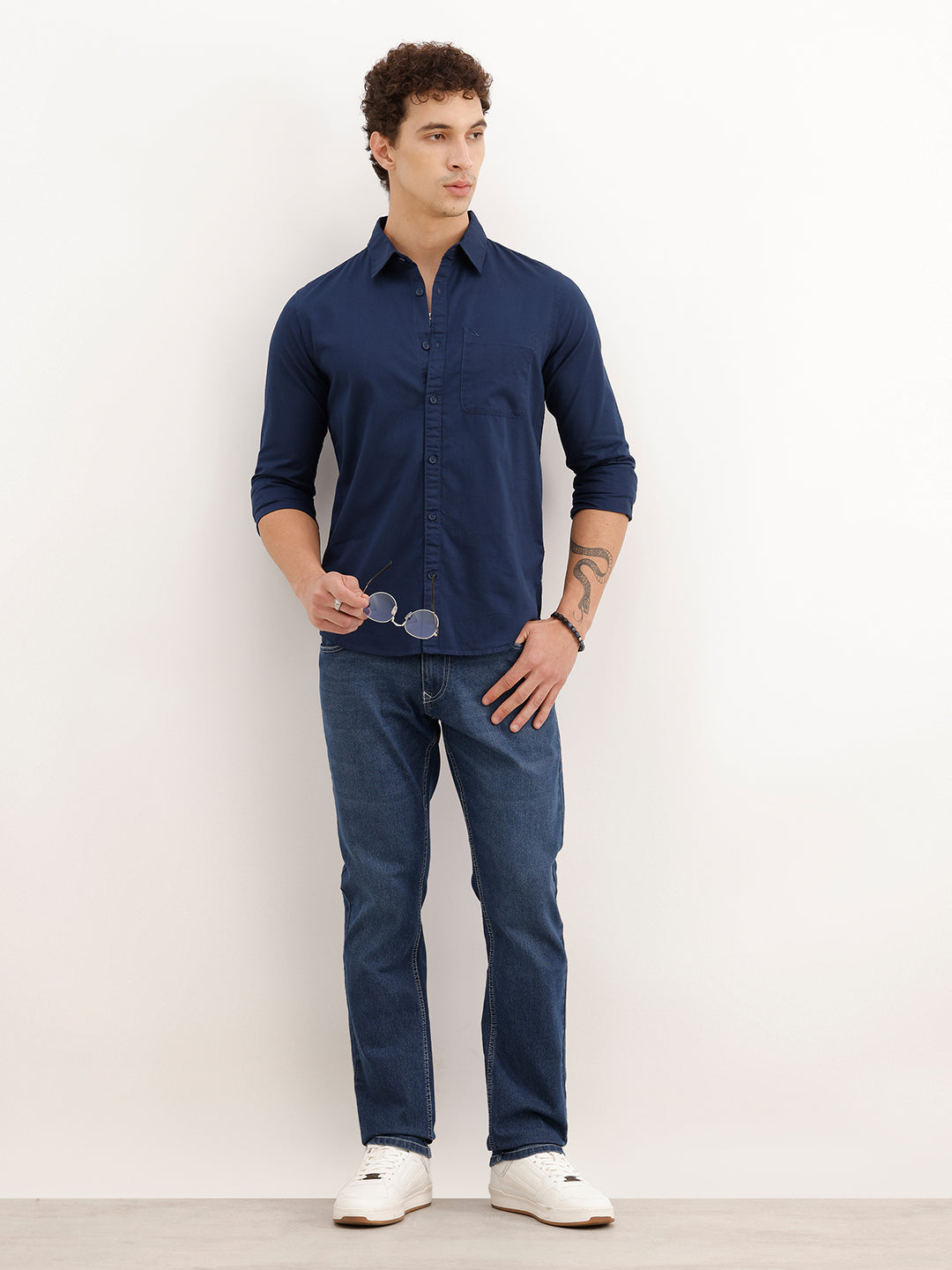 Solid Regular Fit Full Sleeve Shirt | Navy Blue