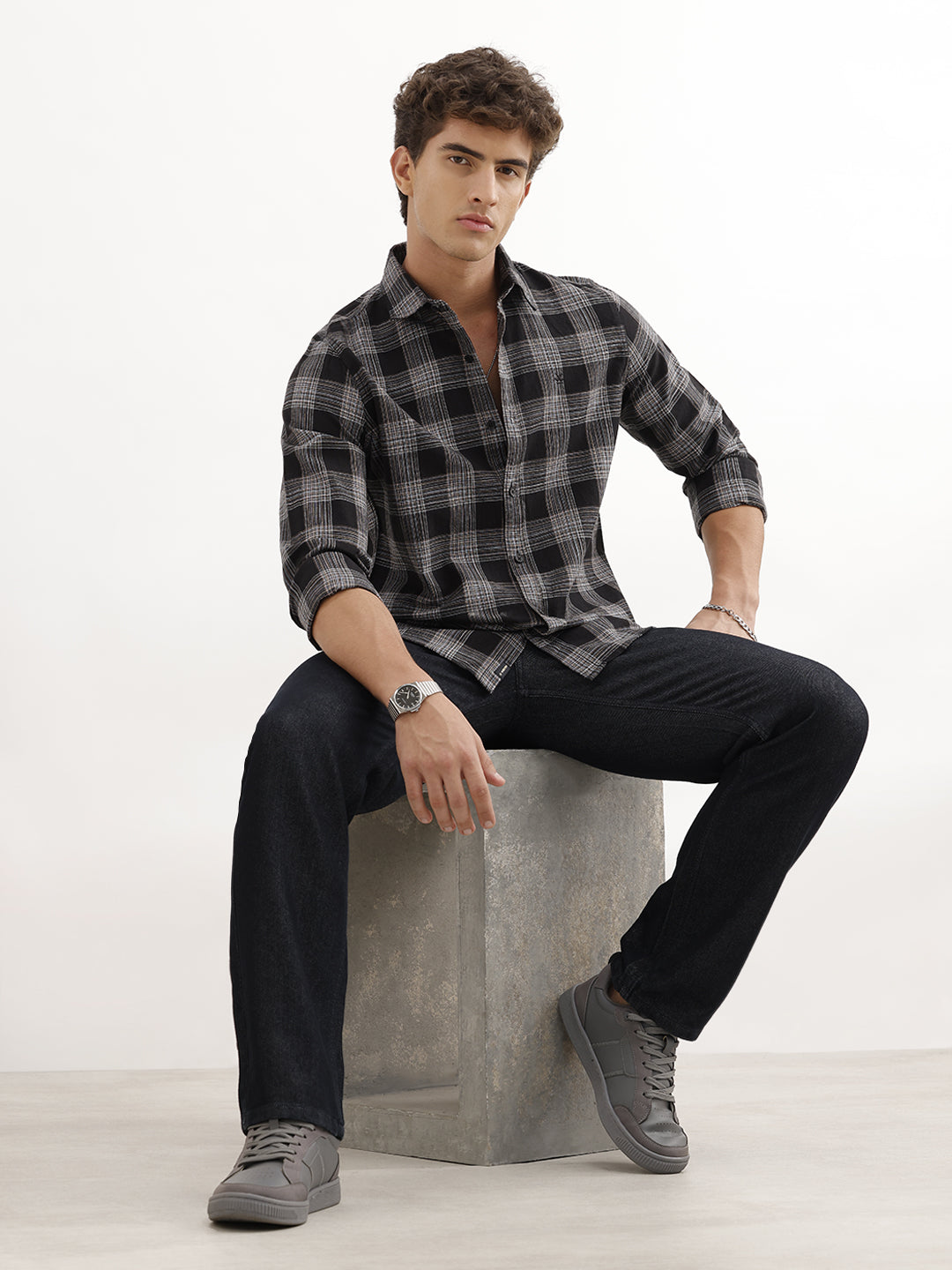 Slim Checkered Full Sleeve Shirt | Black