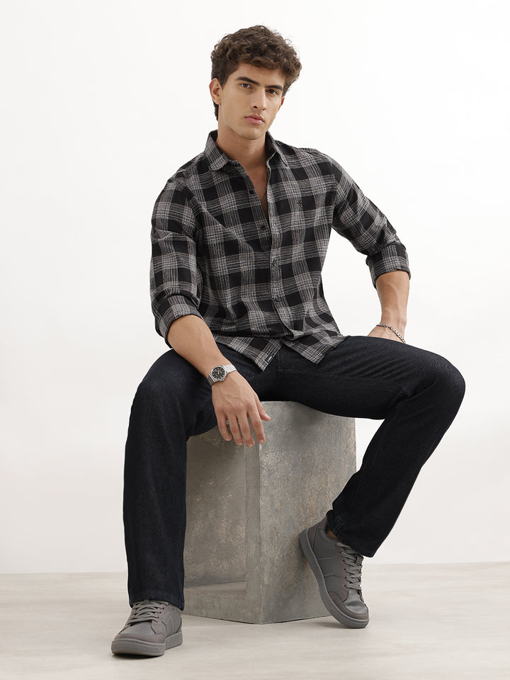 Slim Checkered Full Sleeve Shirt | Black
