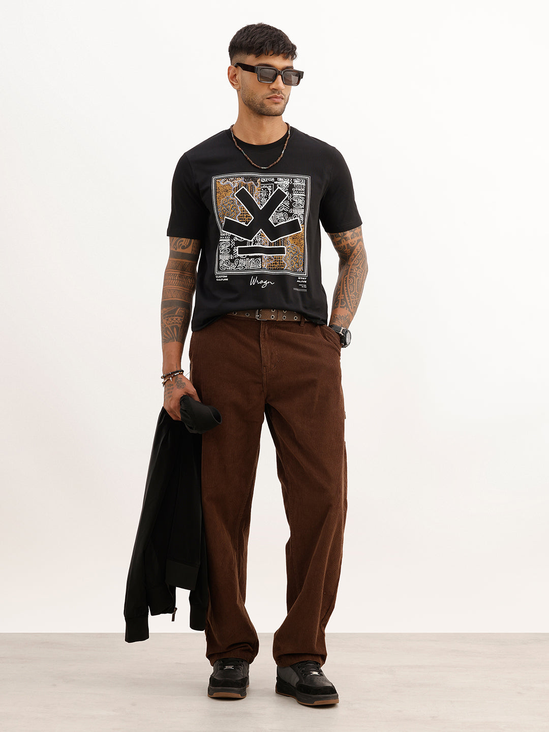 Slim Fit Placement Printed T-Shirt | Black