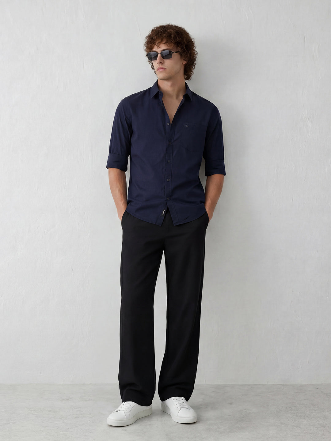 Solid Slim Fit Full Sleeve Shirt | Navy Blue