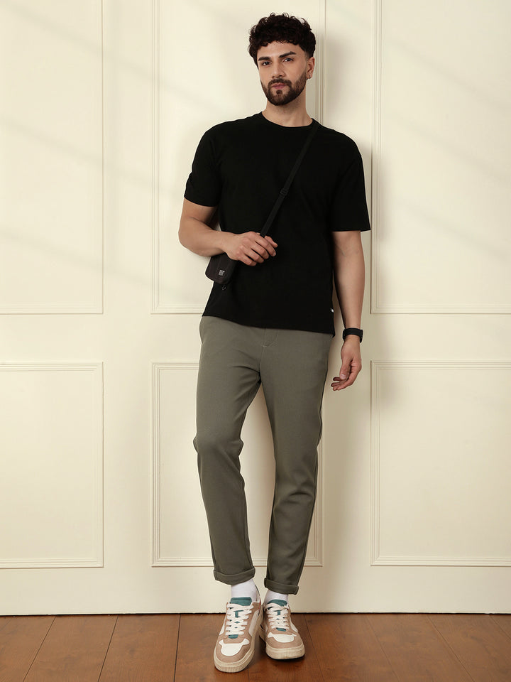 Solid Cotton Blend Knit Trouser | Grey