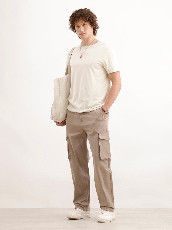 Loose Fit Cotton Blend Trouser  | Beige