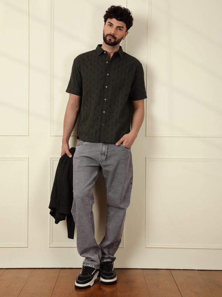 Textured Short Sleeve Shirt | Green