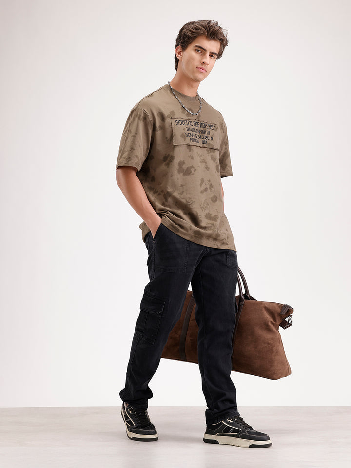 Washed effect tshirt with chest print | Olive