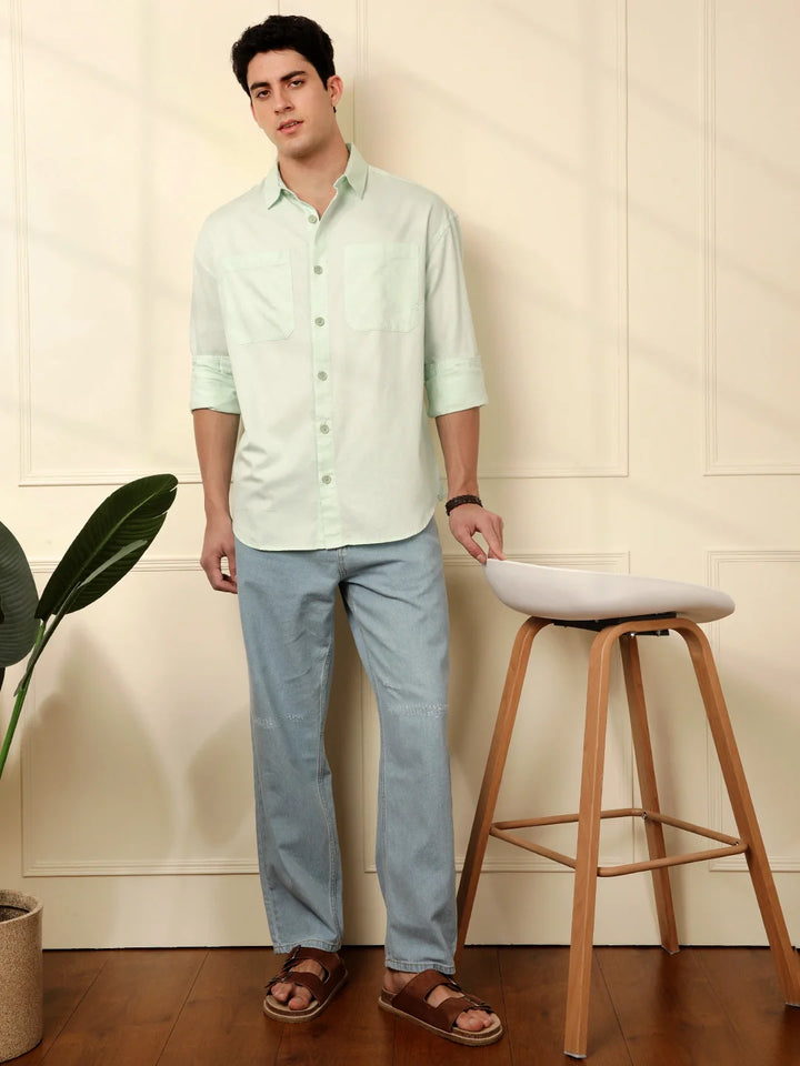 Light Green Double Pocket Oversized Shirt