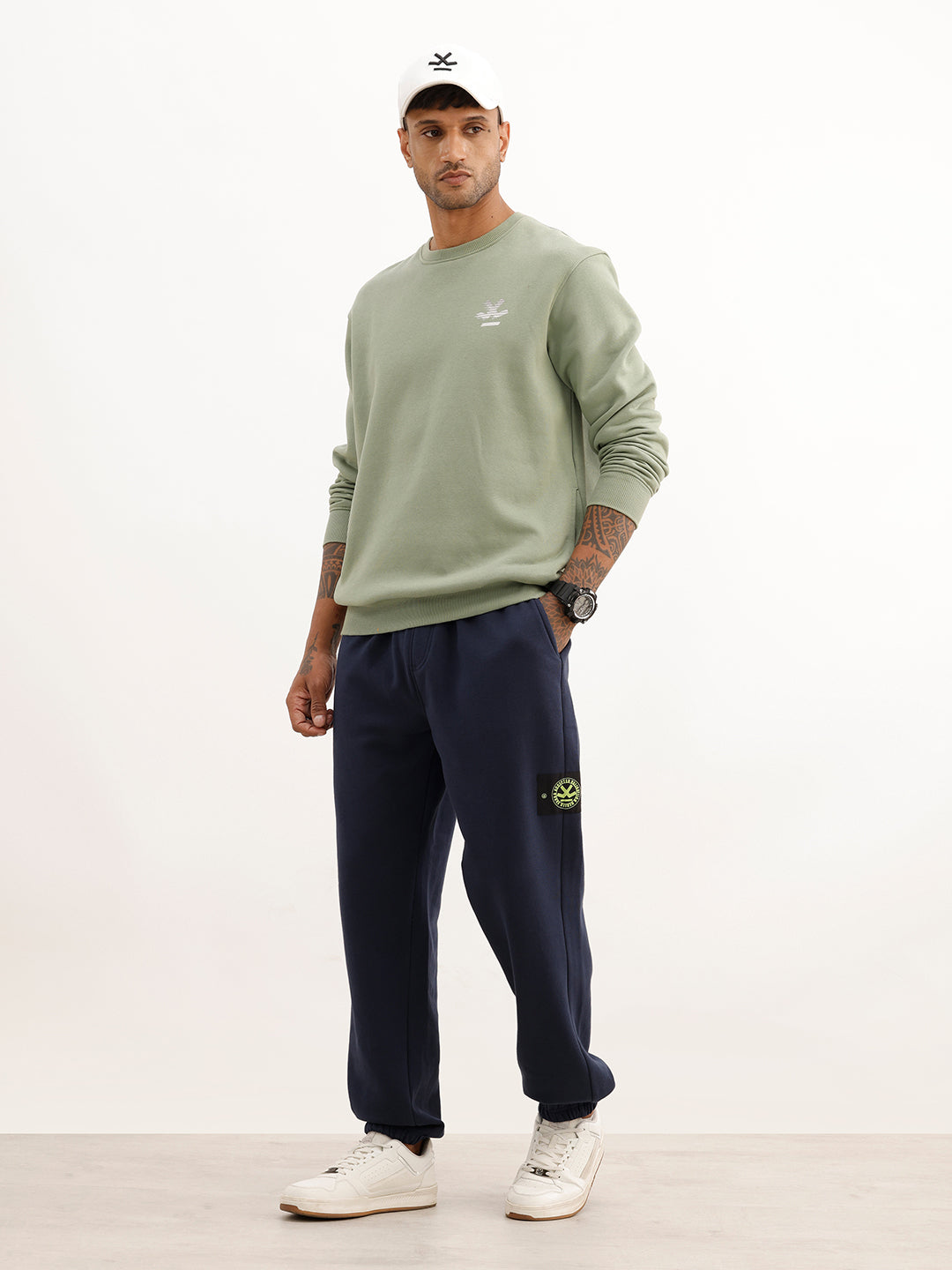 Solid Relaxed Fit Patch Detail Jogger | Navy Blue