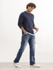 Textured Straight Fit Denim Cargo | Light Blue