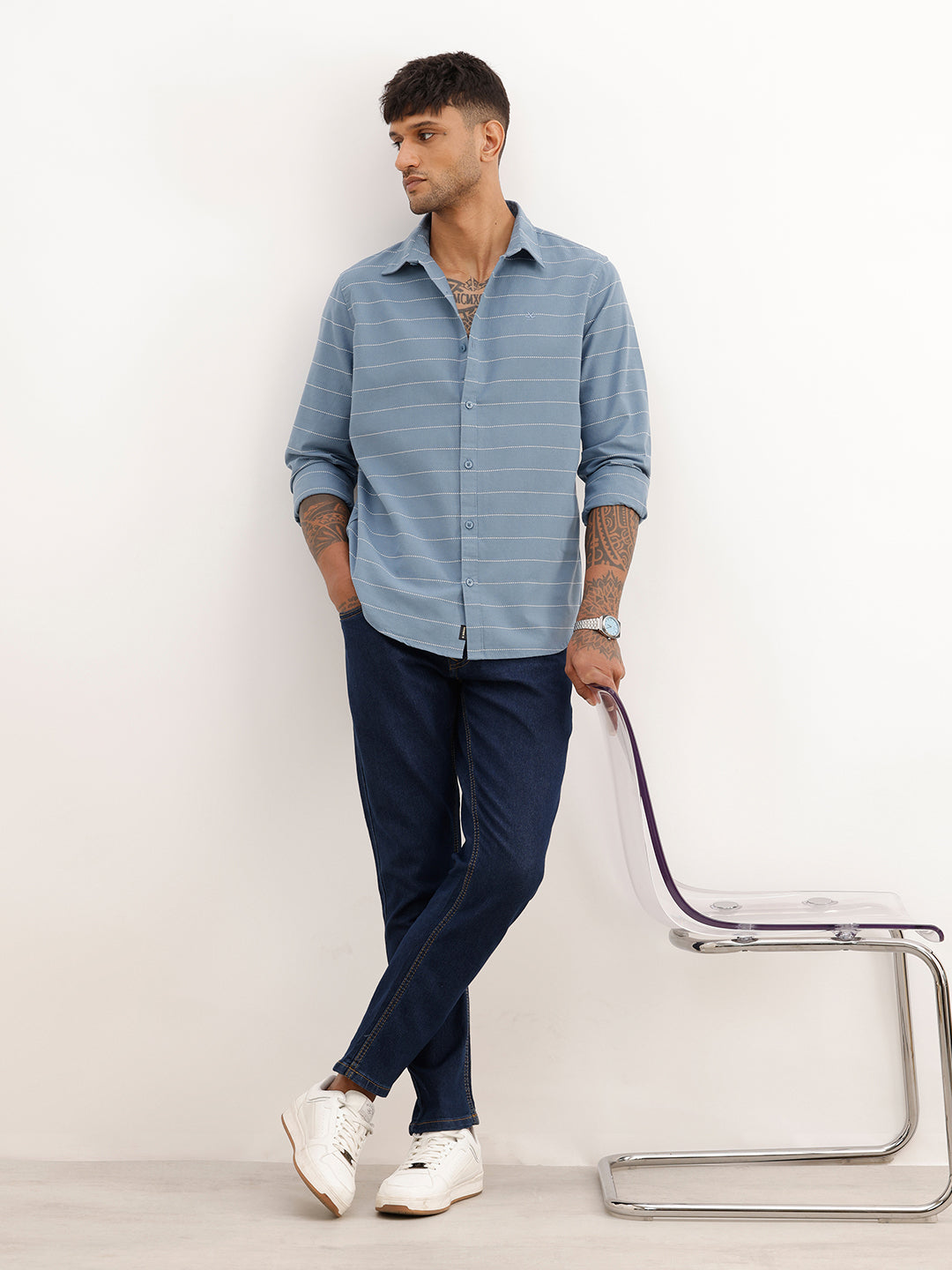 Classic Slim Fit Striped Shirt | Blue