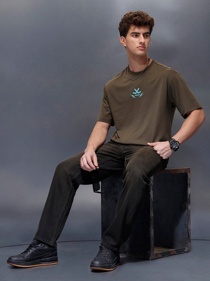 Casual Back Printed Oversized T-Shirt  | Olive