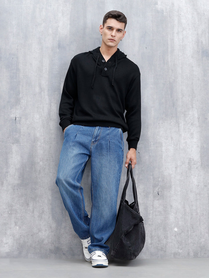 Men's Solid Casual Hoodie Pullover  | Black