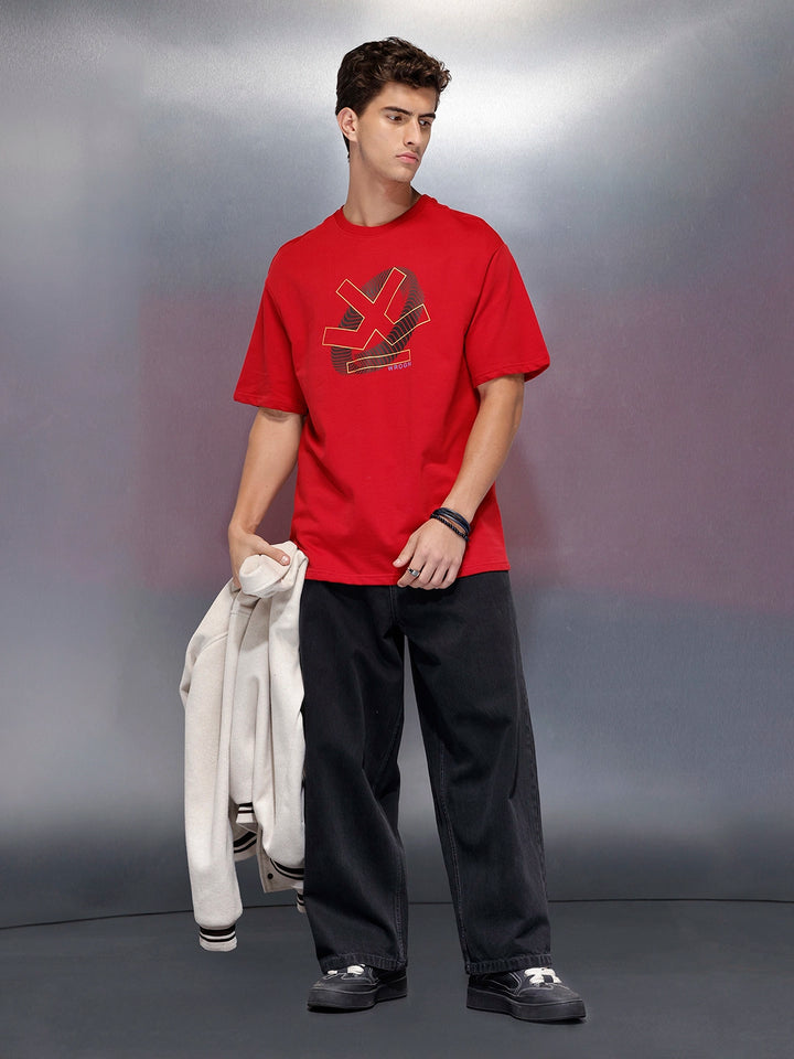 Men’s bold print oversize t-shirt | Red