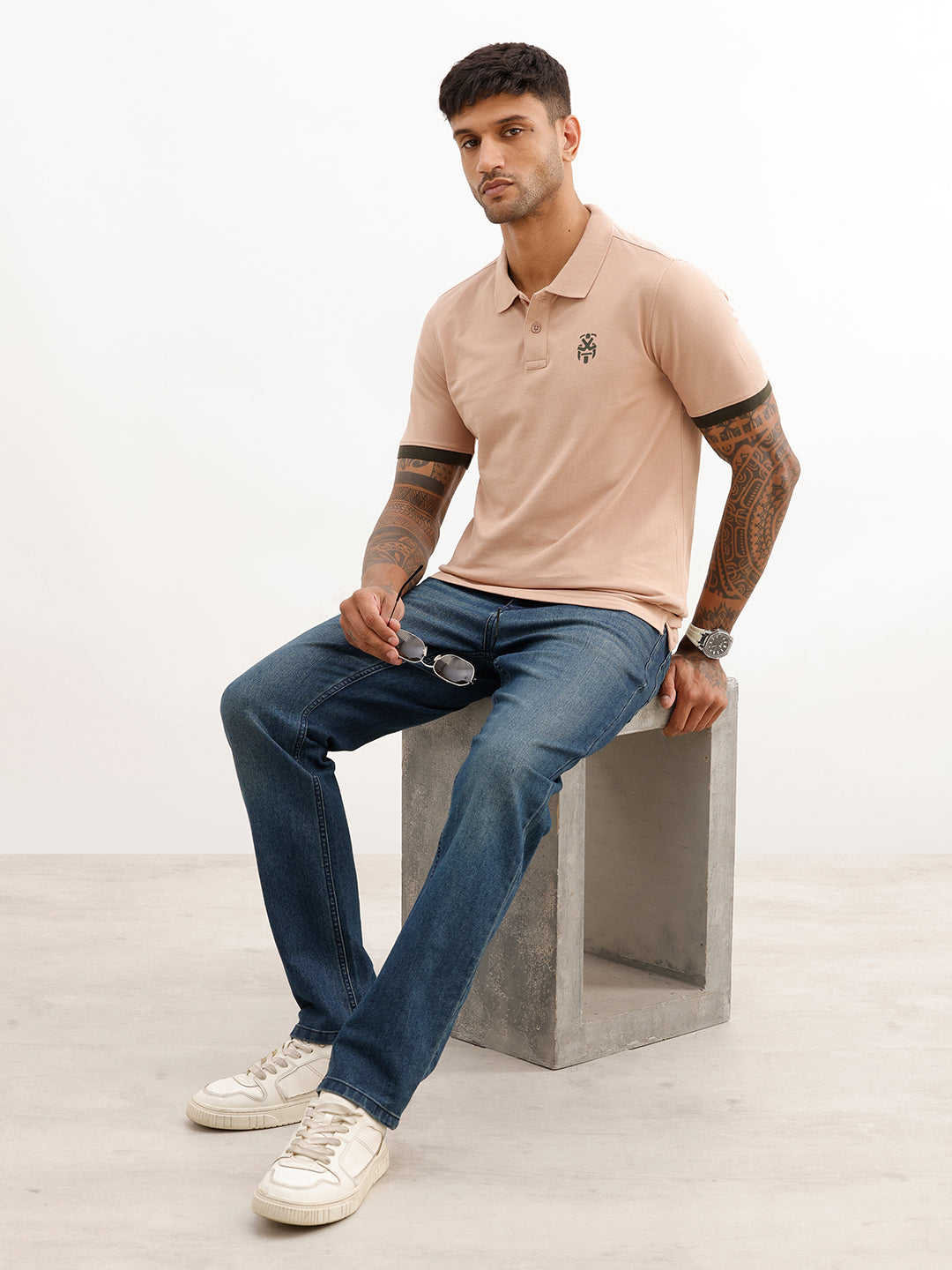 Slim Fit Contrast Sleeve Polo T-Shirt | Light Brown