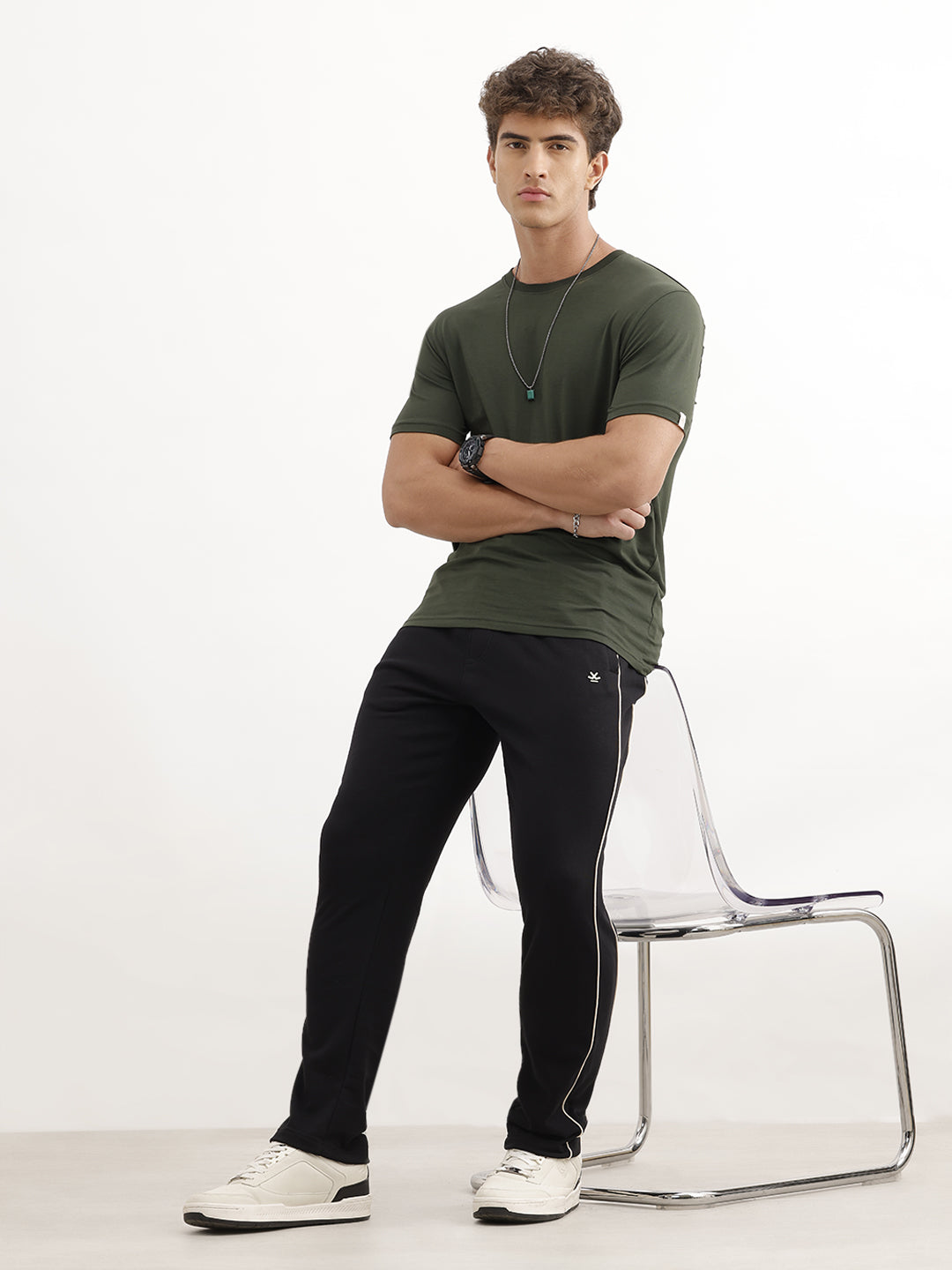 Solid Straight Fit Single Stripe Jogger | Black