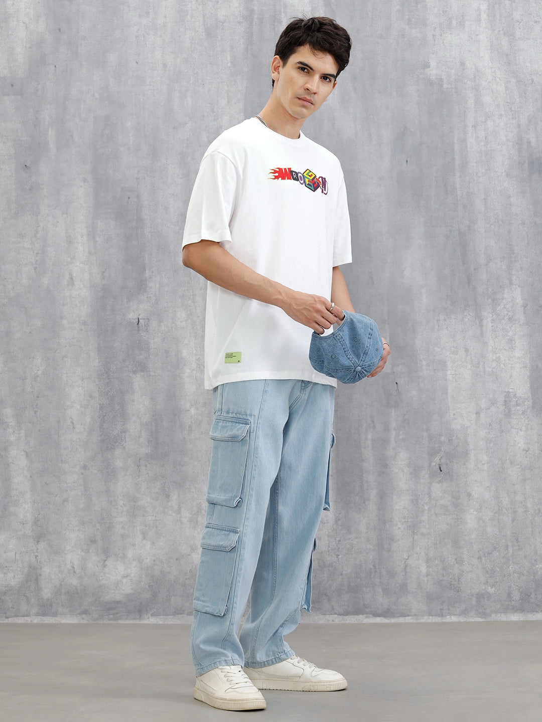 Placement Printed Oversized T-Shirt | White