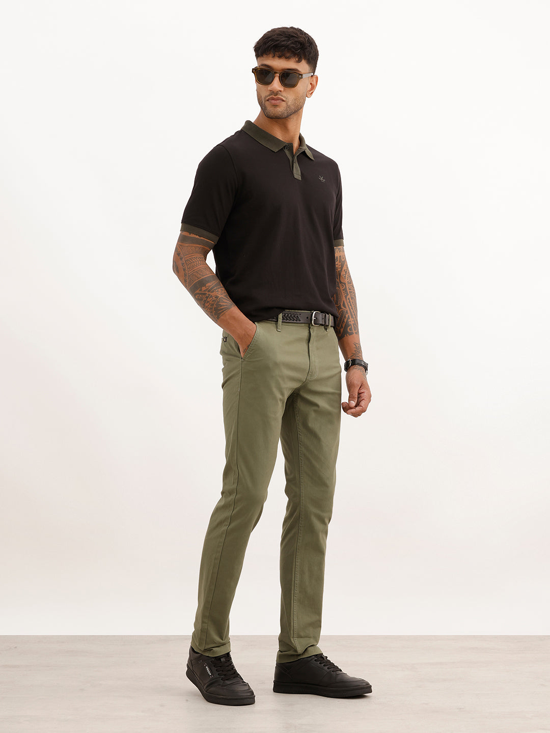 Slim Fit Contrast Sleeve Polo T-Shirt | Black