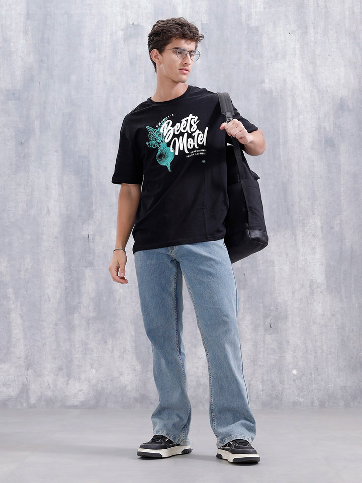 Casual Men Oversized Fit Tee With Graphic | Black