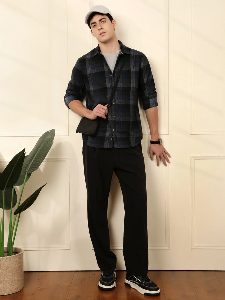 Blue Blend Checked Cotton Shirt