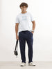 Solid Regular Fit Printed Jogger | Navy Blue