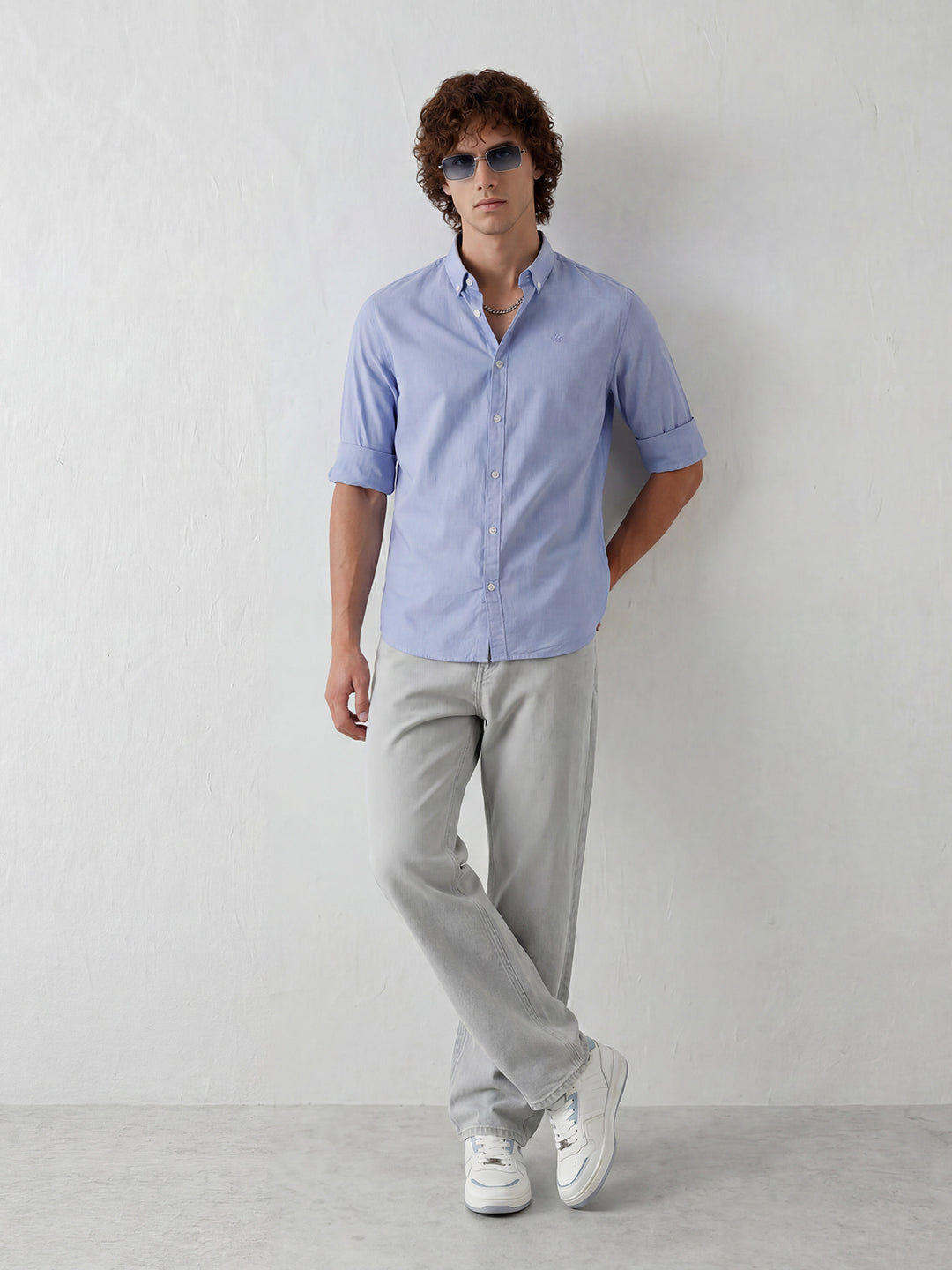Solid Slim Fit Full Sleeve Shirt | Light Blue