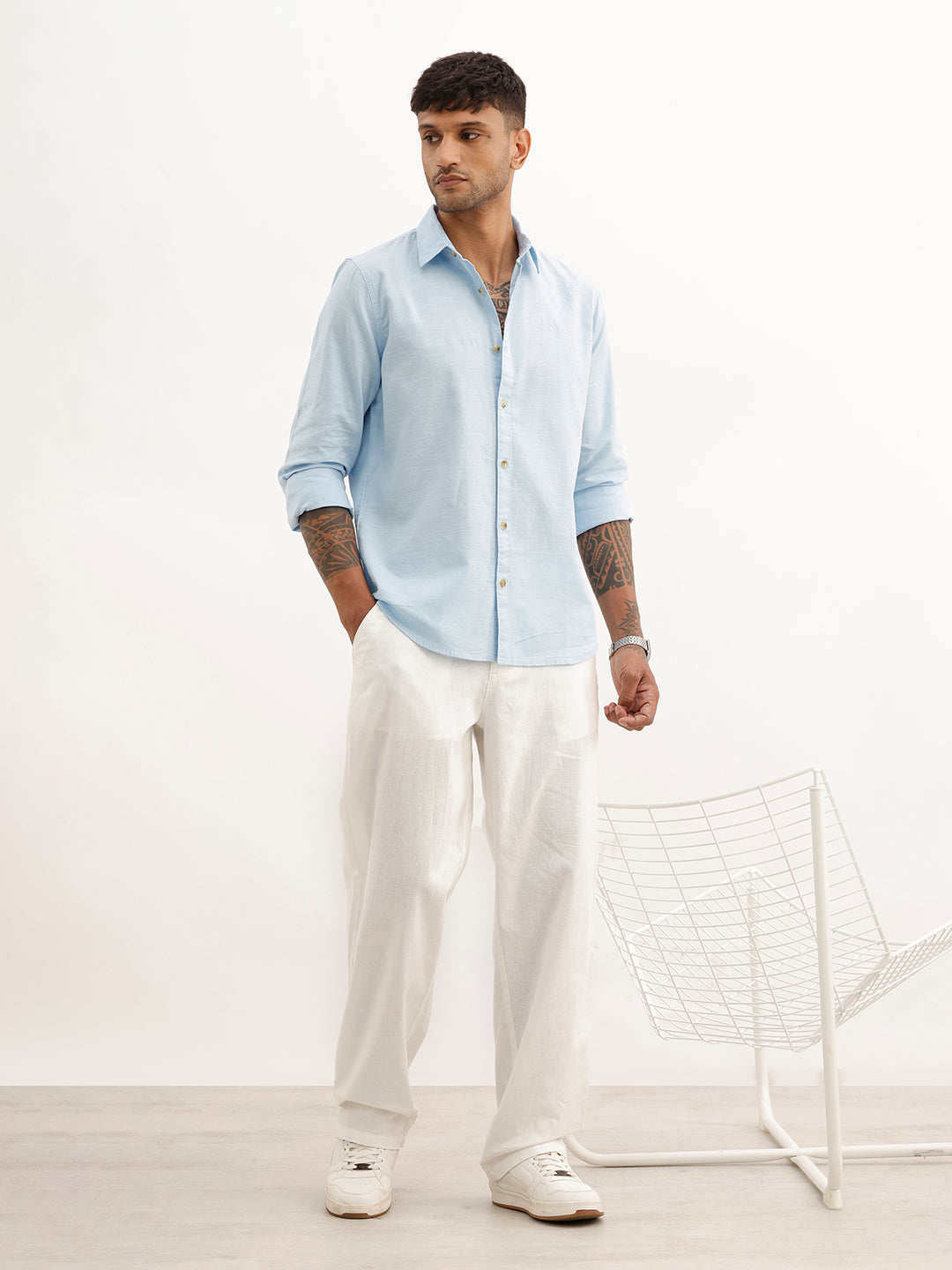 Solid Slim Fit 100% Cotton Shirt | Light Blue