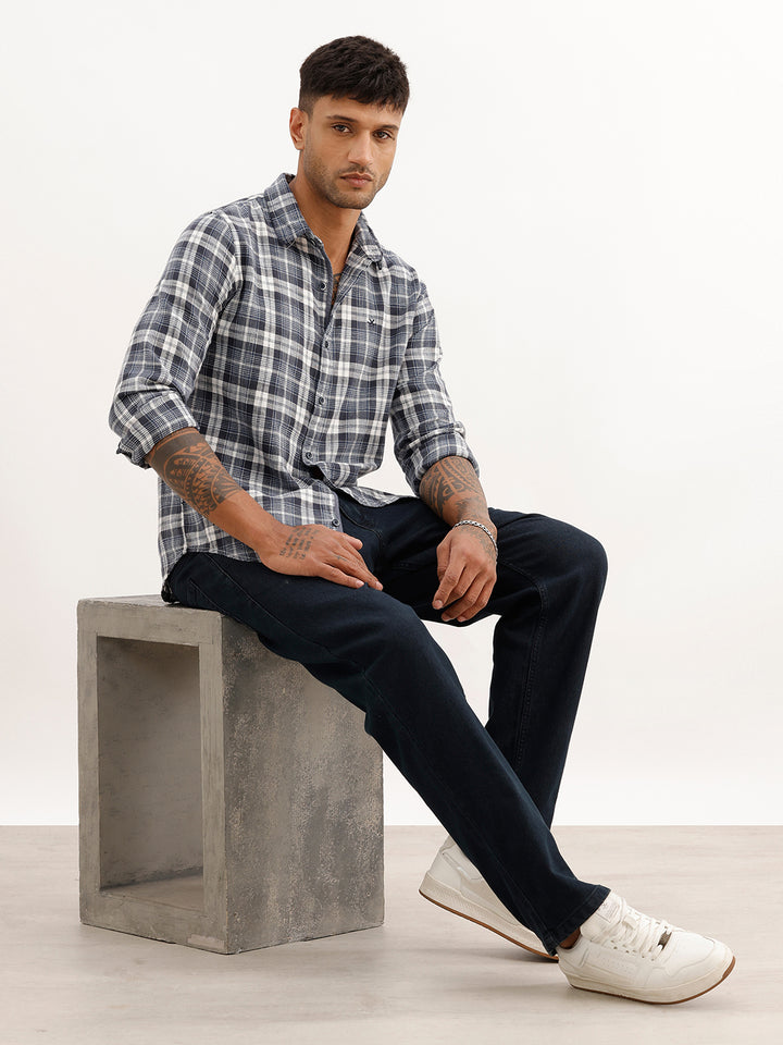 Slim Fit Checkered Full Sleeve Shirt | Blue