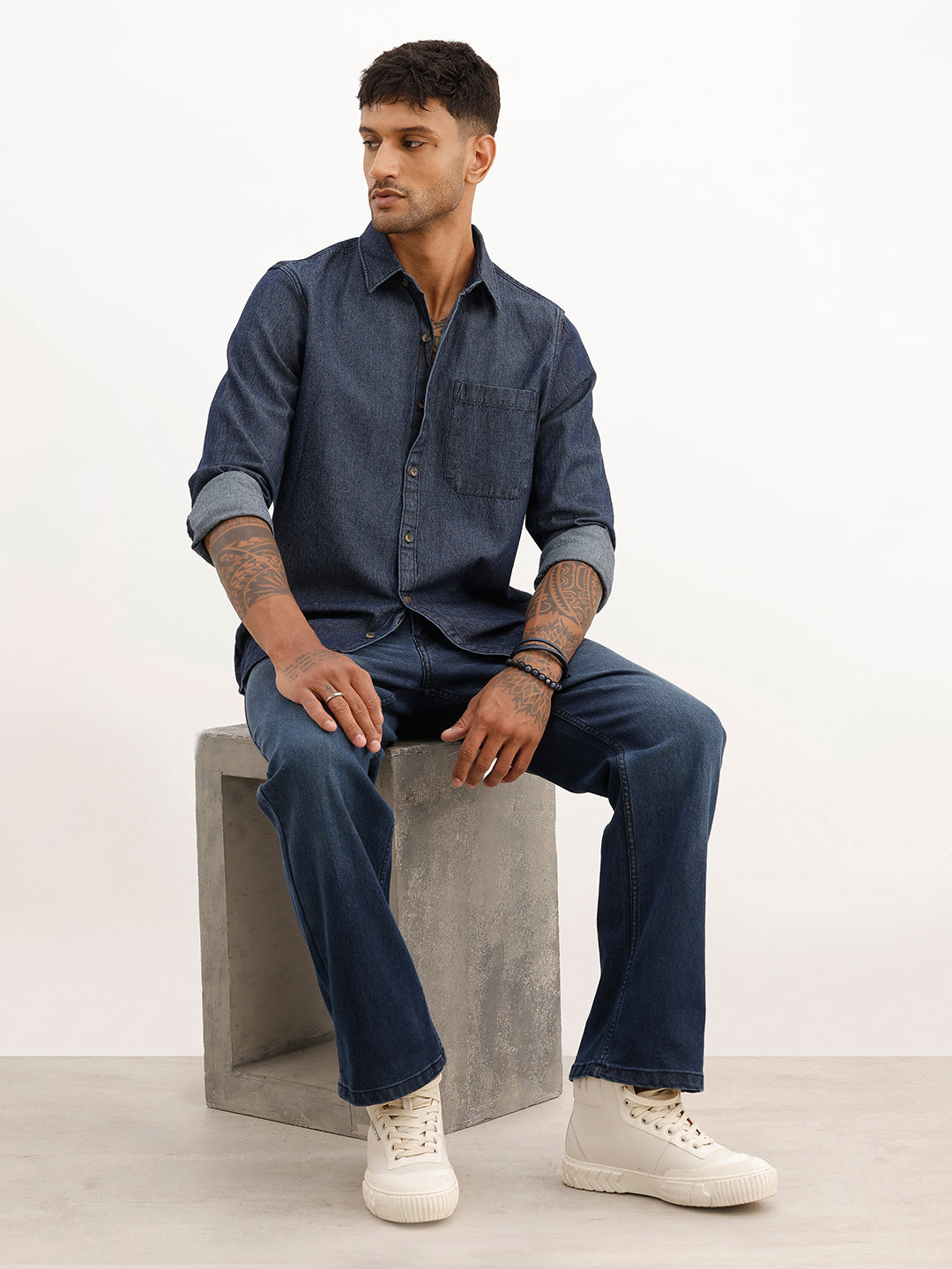 Classic Slim Fit Denim Shirt | Blue | WSH01FSSL0493M