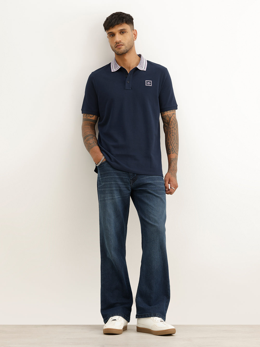 Slim Fit Contrast Collar Polo T-Shirt | Navy Blue